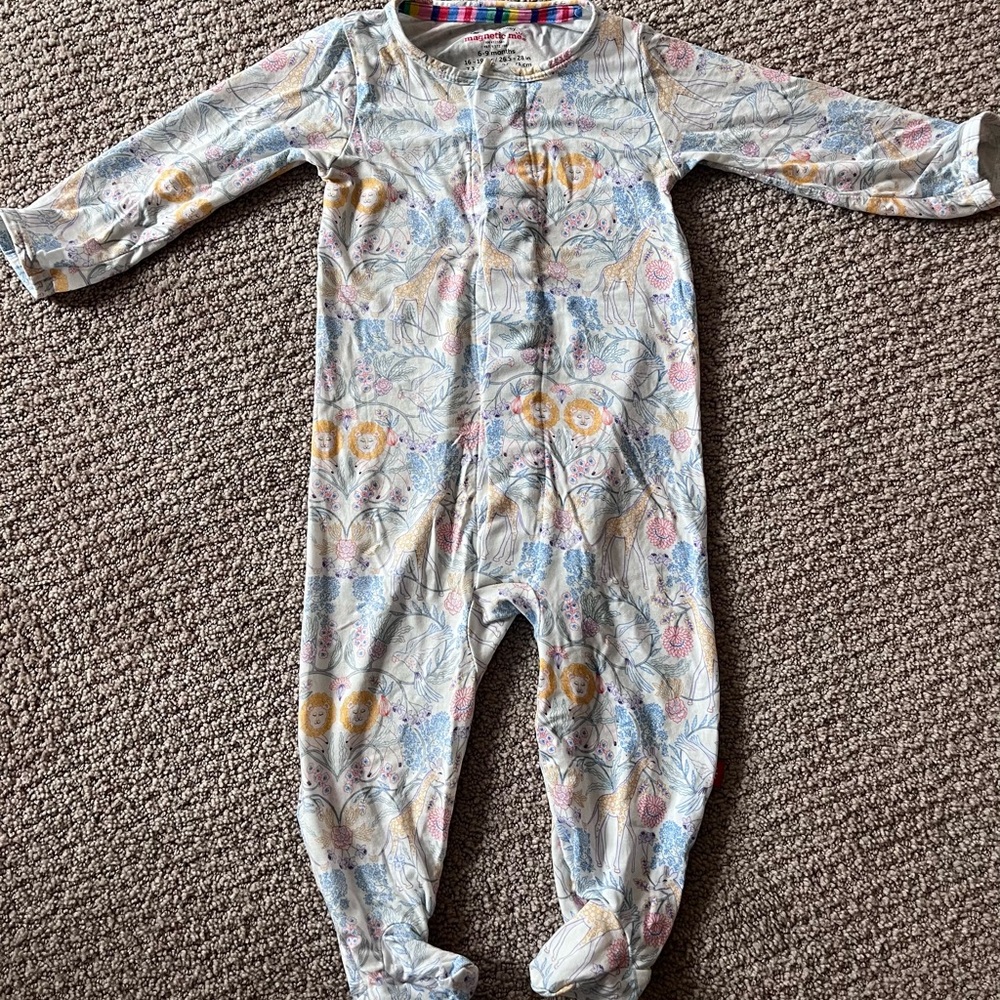 Magnetic Me Footed One-Piece Pajamas - Light Multicolor floral and animals